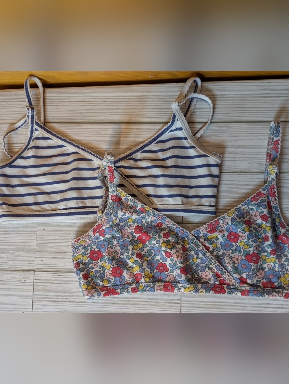 Boden Striped & Floral Bralette Set - White, Navy & Multicolor Size 13-14